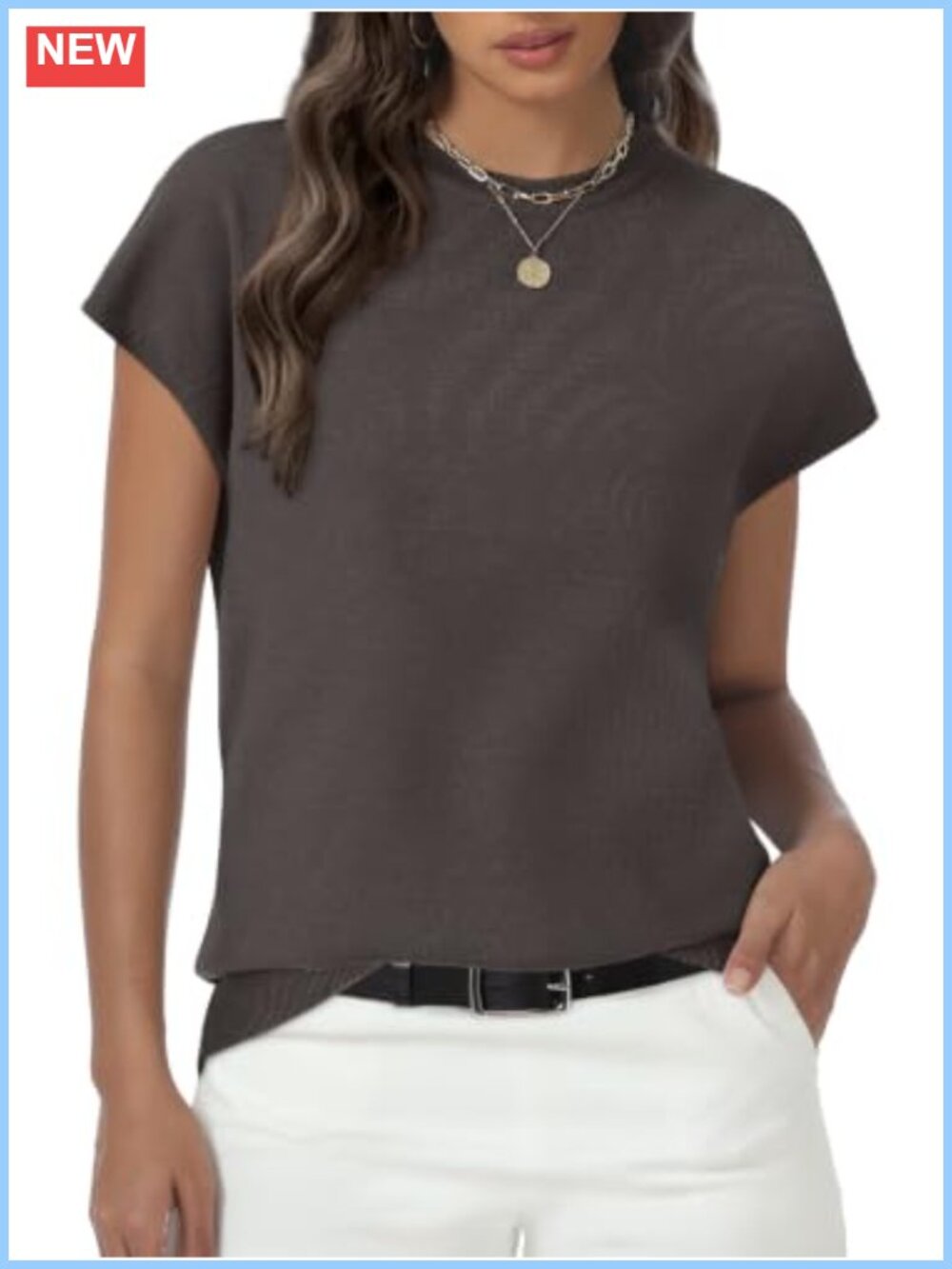 Women's Cap Sleeve Sweater Top Crew Neck Pullover Lightweight Summer Casual